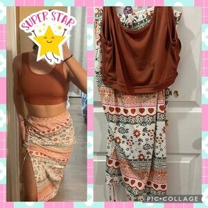 Rust Crop Top and Boho Maxi Skirt Set